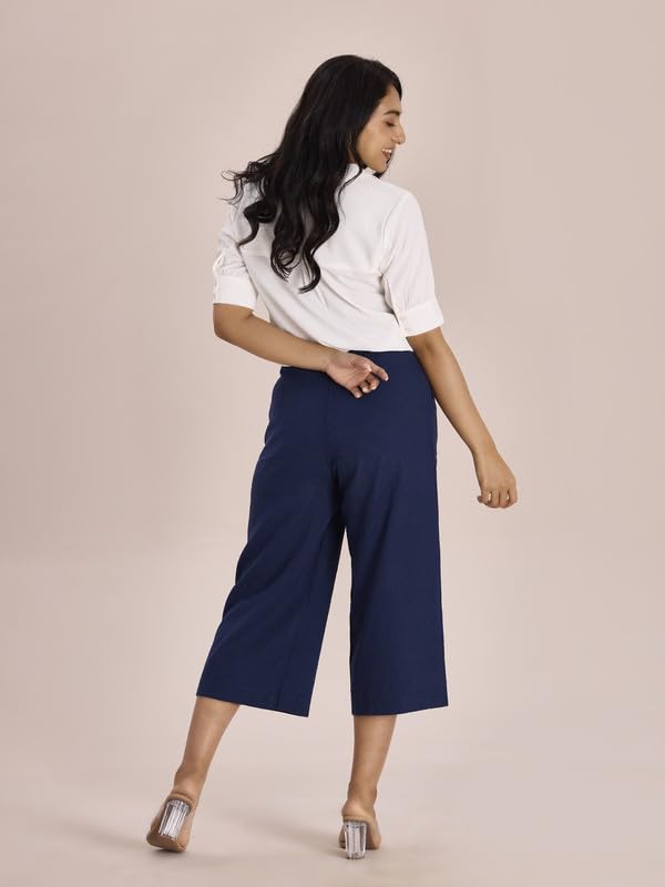 Image of GO COLORS Solid Linen Culottes for Women | High Rise, Side Pockets, Front tie-up