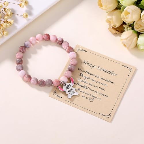 Image of Pink Natural Stone Stitch-Shape Bracelets for Daughter Granddaughter Niece Sister Women Love Gifts Bracelet Jewelry