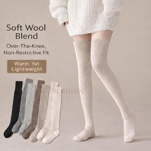 Image of Kaththai Wool Warm Thigh High Socks for Women | Soft & Breathable Knit Thermal Leg Warmers | Versatile Multi-Way Wear, Knee-Length | Winter & Fall Essential