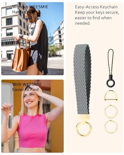 Image of WEESMILE Keychain Wristlet, Stretchy Key Chain for Car Keys with 2 Keyrings and D ring, Cute Wrist Lanyard for Women Men