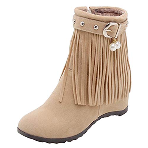 Smilice Botas de mulher borlas cunha, Bege