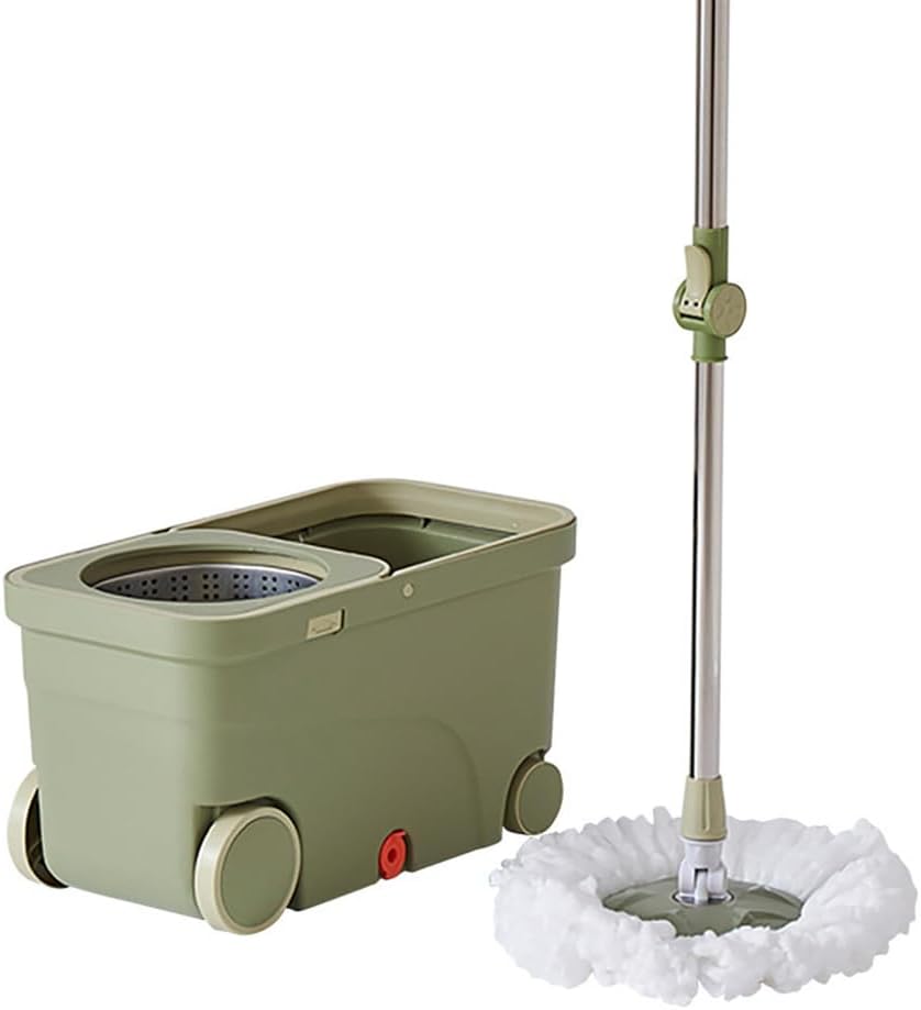 Rotating Spin Mop with Wheels Lazy Person's Wet and Dry Floor Mop Set Hands-Free Self-Wringing Bucket 360° Swivel Head Adjustable Handle