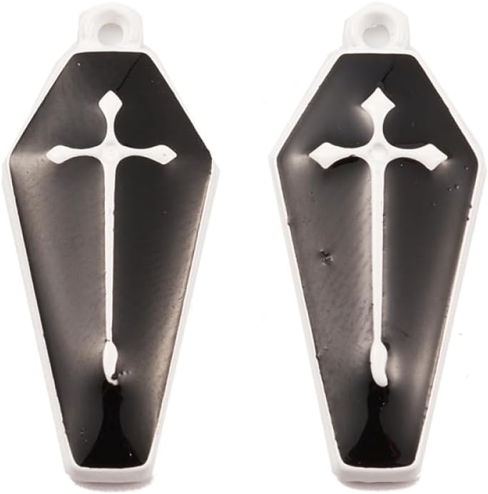 LiQunSweet 100 Pcs Spray Painted Charms Black Cross Coffin Charms for Jewelry Making Halloween Keychain Bracelet Necklace Earrings DIY