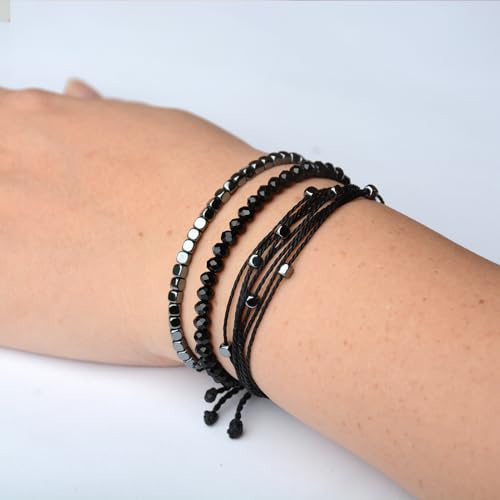 Mezcla Vida 3 Pcs Handmade Women's Stackable Bracelet Set, Adjustable Rope Bracelets Bracelets with Hematite and Glass Beads4