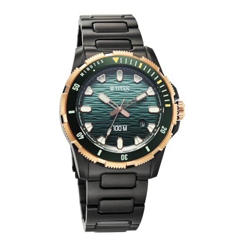 Image of Titan Zero Hour Diver's 100m Analog with Blue Dial Black Stainless Steel Strap Watch for Men - 10067KM02