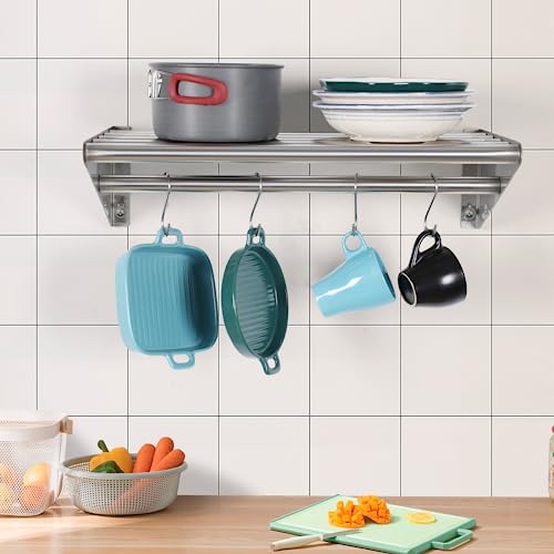Hally Sinks & Tables H Hally Stainless Steel Shelf Pot Rack With 4 S Hooks 12 Inch X 22 Inch Wall Mounted thumb #6