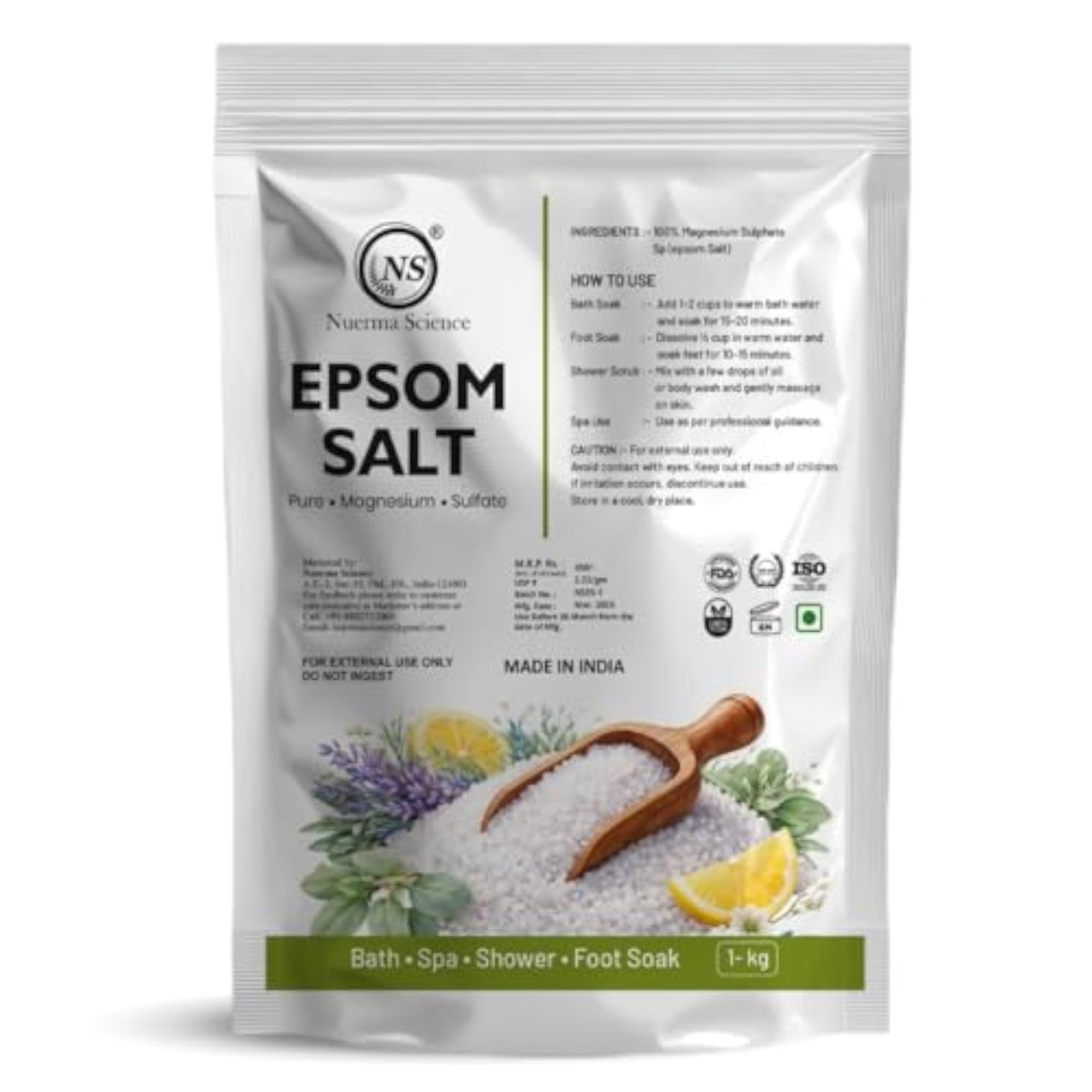 Epsom Salt 100% Pure Magnesium Sulfate for Bath, 1Kg