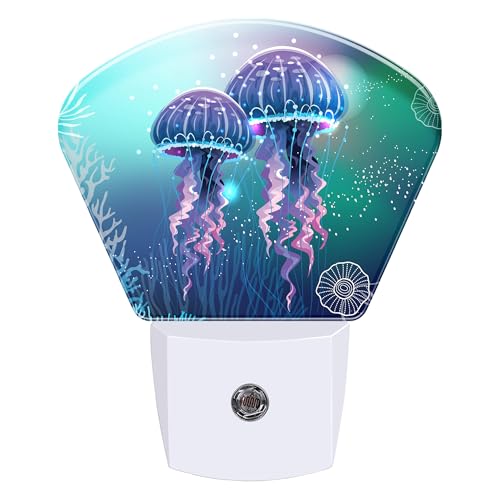 Image of Night Light Neon Jellyfish Plug-in LED Dusk-to-Dawn Sensor Soft Night Lamp,Suitable for Home Bedroom Bathroom Hallway Stairs