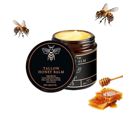 TALLOW BALM PUR ORIGINAL de Alemania, Bálsamo orgánico de carne de hierba con miel crudo – 100% Beef Tallow for Skin Cream for Dry & Sensitive Skin Hydrating Facial Cream