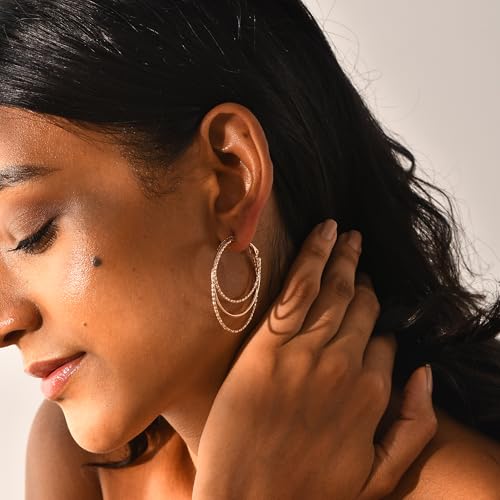 Triple Hoop Earrings for Women Champagne Gold Plated Hoops Smooth and Textured Wire Earring Lightweight Hypoallergenic Jewelry Gifts2