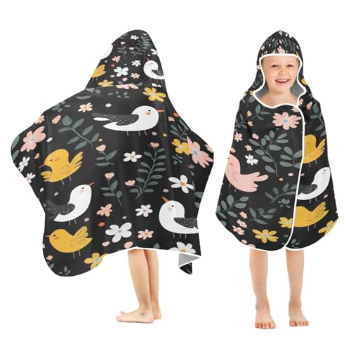 Kigai Bird Flowers Hooded Beach Towel for Kids Soft Absorbent Quick Dry Bath Towel with Hood Lightweight Toddler Shower Pool Bath Wrap for Boys Girls