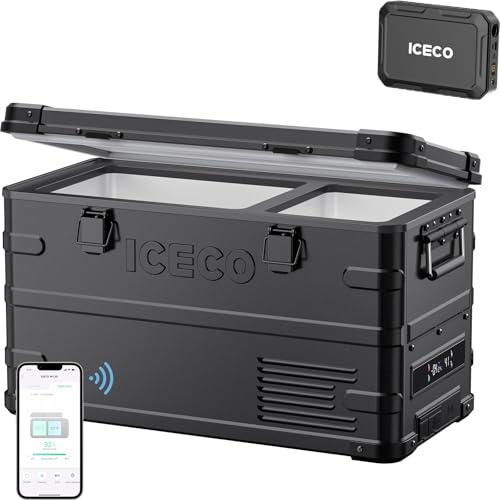 Image of ICECO APL35 Dual Zone Portable Fridge Freezer with Battery, 12 Volt Car Refrigerator, 37 Quart Aluminum Electric Cooler, -4℉~68℉, 12 /24V DC, 100-240V AC, Camper Teardrop Ideal for Camping, Outdoor