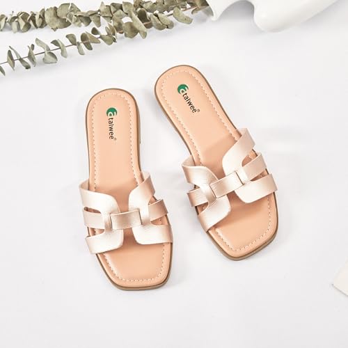 Ataiwee Women's Flat Slide Sandals - Fashionable Braided Elegant Cross Strap Flat Summer Sandals.4