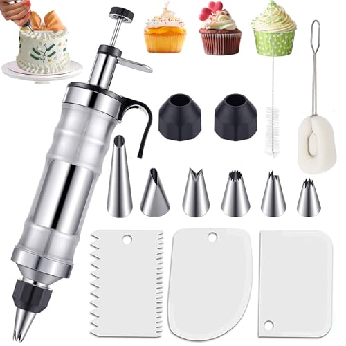 14 Pièces Douille Patisserie Professionnel Accessoire Patisserie, Poche à Douille Acier Inoxydable Avec 6 Buses,Seringue Patisserie avec Brosse De Nettoyage,3 Spatules à Crème Au Beurre,Pour Cupcakes