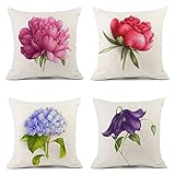 Resszo Kissenbezug 45x45, Leinen Kissenbezüge Blumen Kissenhülle, 4er Set Dekokissen Kissenbezüge Dekoration für Sofa Couch Schlafzimmer