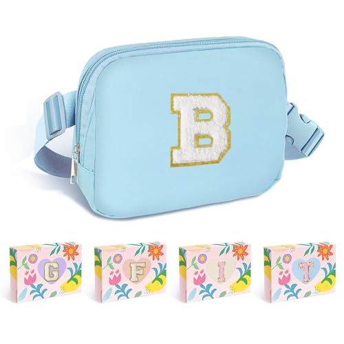 Image of COSHAYSOO Blue Fanny Pack for Girls Purse Crossbody Belt Bag with Initials, Personalized 6 7 8 9 10 11 12 Year Old Teen Girl Birthday Gift Ideas Preteen Tween Stuff Letter B
