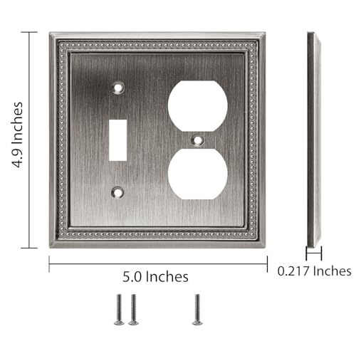 Image of Henne Bery Sunken Pearls Heavy Duty Decorative Wall Plate Switch Plate Outlet Cover (Toggle /Duplex, Heirloom Silver)