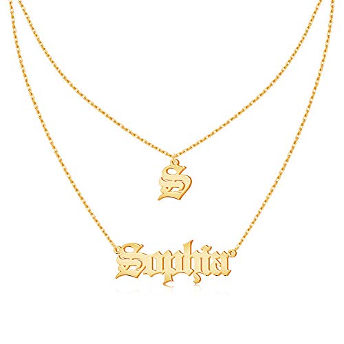 Jecivila Custom Name Necklace Personalized,Heart Pendant Layered Customized Nameplate Necklace Birthday Gift