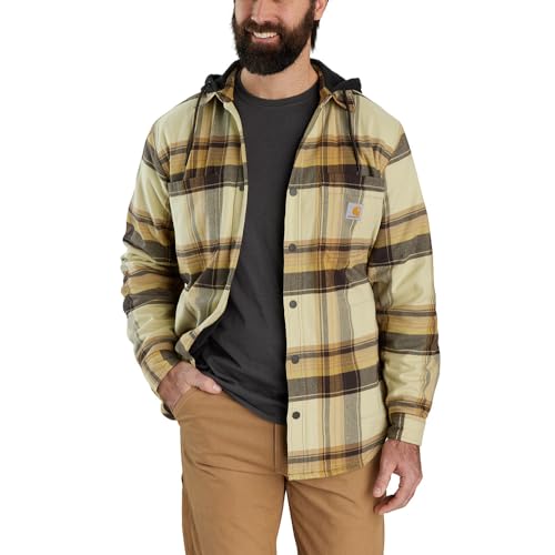 Carhartt Herren Rugged Flex Relaxed Fit Flannel Fleece Lined Shirt Jac Work Utility Button Down-Shirt, Dunkelbraun, S – Ansicht 1