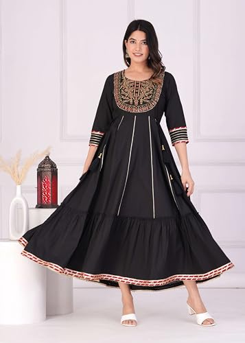Image of JG JAI GOVINDAM Cotton Anarkali Indian Kurti for Women Pakistani Wedding /Party Wear Designer Style Anarkali Suit for Women