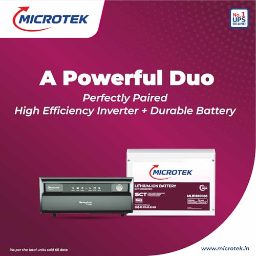 Image of Microtek Combo - Heavy Duty vTURBO NEW 1550 1250VA /1000W Digital Wave Inverter (12V) + 12.8V 100Ah LiFePO4 Deep Cycle Battery | Fast Charge | Fans, TV, Router Backup