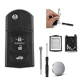 3 Buttons Flip Key Fob Case Replacement for Mazda 2 3 5 6 MX-5 RX-8,Remote Key Shell Cover with CR1620 Battery & Pin Removal Tool