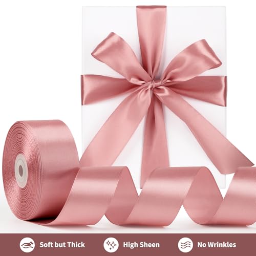 Image of Mauproy 1-1 /2 Inch Wide Rose Gold Satin Ribbon, 50 Yards Solid Polyester Fabric Ribbon for Roses Making, Gift Wrapping, Flower Bouquets, Wedding Decorations, Handmade Crafts