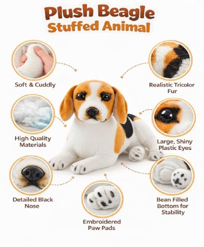Image of Laying Jawar Beagle Dog Soft Stuffed Plush Animal Toy for Kids Boys and Girls Birthday Gifts (Color: White and Brown) (42cm)