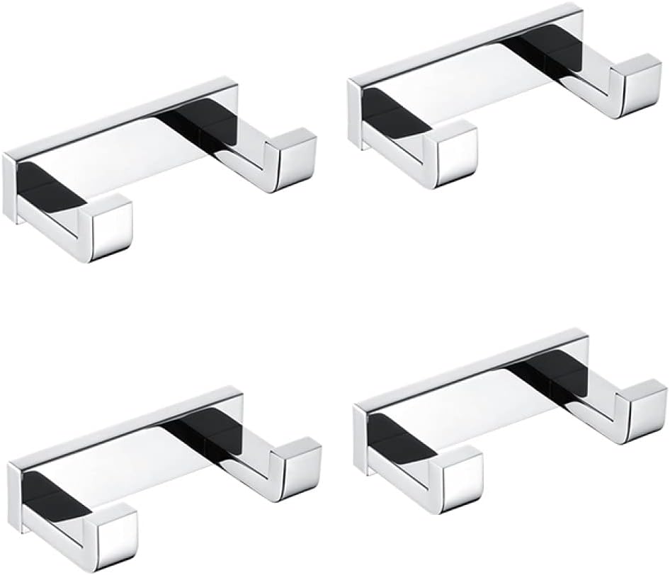 OAKITA SUS 304 Towel Hook Double Robe Hook Stainless Steel Chrome Finish Wall Hanger for Towel Bathroom Robe,4 PCS