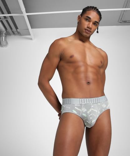 Image of Puma Bamboo Men's Printed Briefs - Gray Violet - White - Black