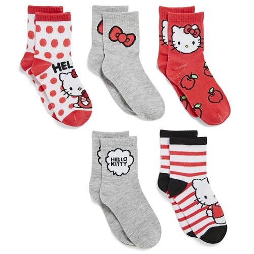 Hello Kitty Girls' 5 Pack Mid Crew Socks
