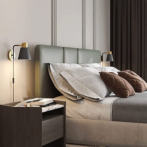 Aplique de pared negro moderno con enchufe regulable para lectura en el dormitorio 5