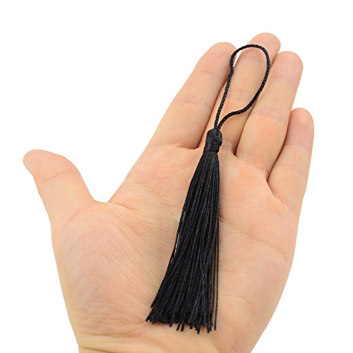 Image of 100pcs 13cm /5 Inch Silky Floss Bookmark Tassels with 2-Inch Cord Loop and Small Chinese Knot for Jewelry Making, Souvenir, Bookmarks, DIY Craft Accessory (Black)