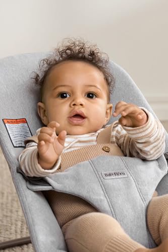 Image of BabyBjorn Bouncer Bliss, Woven Melange, Light Grey | 2-in-1 Adjustable Baby Bouncer Seat and Toddler Chair, Newborn to Toddler (8-29 lbs), 4 Positions, Lightweight & Portable