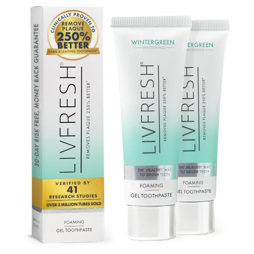 Image of LIVFRESH Toothpaste Gel, Clinically Proven to Remove Plaque 250% Better, Does Not Irritate Gums, Reduces Tartar Buildup, Freshens Breath, SLS Free Dental Gel, Wintergreen, 2 Pack
