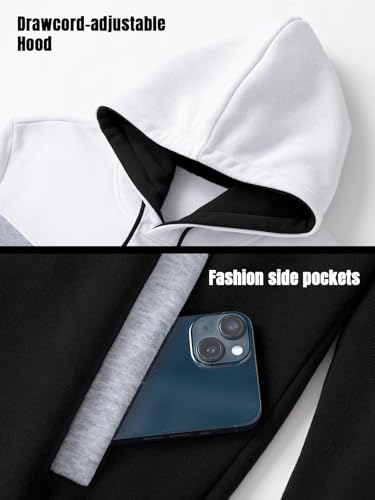 Men’s Fleece Pullover Hoodie Color Block Zip up Sweatshirt with Adjustable Hood and Kangaroo Pocket4