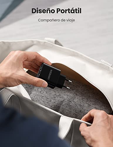 UGREEN Cargador USB Pared con Dos USB Puertos 5V 2.4A y 5V 1A Enchufe Multipuerto Europeo para iPhone XR, XS, X, 8, Samsung Galaxy A70, S7, J6, Xiami Redmi Note 7, Note 6 Pro, Huawei P10 Lite