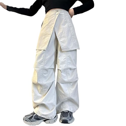 Kids Girls Cargo Pants Casual High Waist Wide Leg Parachute Trousers Loose Baggy Joggers Pants Multi (White, 5-6 Years)
