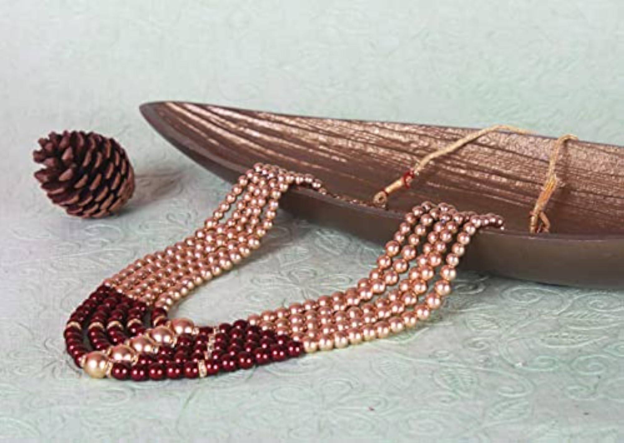 Men's Five Layer Golden & Maroon Pearl Beads Dulha Necklace