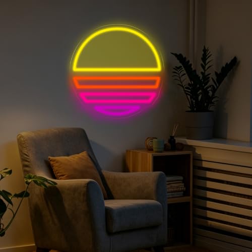 Image of Vaporwave Neon Sign Sunset Vibrant LED Light | Colorful USB Powered Dimmable Home Wall Art Room Decoration Office Decor 13 inchx13 inch