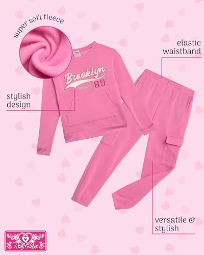 Real Love Girls Sweatsuit - 2 Piece Active Crewneck Soft Fleece Pullover Sweatshirt & Jogger Sweatpants Set (7-12)2