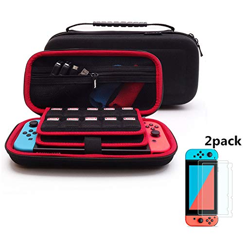 Soyan Carry Case for Nintendo Switch with 2 Pack Tempered Glass Screen Protectors