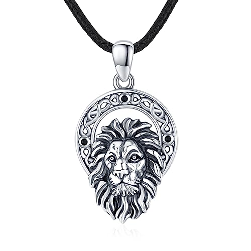 CUOKA MIRACLE Lion Necklace for Men 925 Sterling Silver Lion Jewelry Celtic Lion Head Pendant Necklace Punk Animal Charm Necklace Birthday Jewelry Gift for Dad