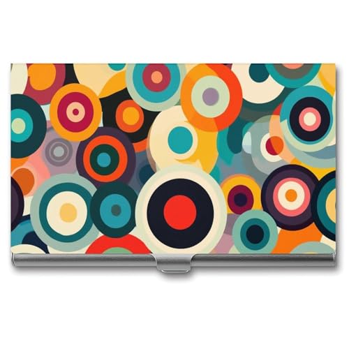 Colorful Circular Geometric Business Card Holder Pocket Slim Portable Metal Business Card Case