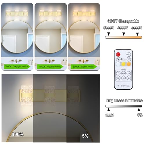Image of Bathroom Vanity Light Fixture, Modern Brushed Gold LED Vanity Light, Dimmable 19W LED Wall Sconce Lighting for Bathroom, Bedroom, Perfect for Makeup & Shaving