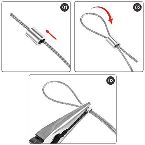 Vinyl Coated Picture Frame Hanging Wire, Stainless Steel Wire Spool with 20 Pieces Aluminum Crimping Loop Sleeve, Supports up to 110 Lbs (1.5 mm x 98 Feet)