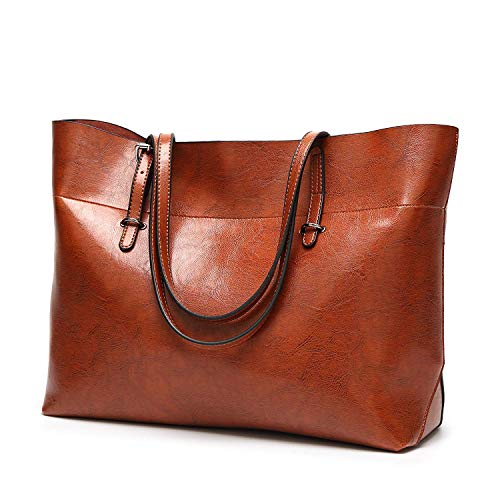Samxu Bolso de mano de piel suave para mujer, estilo casual, estilo vintage, para el trabajo diario, bolso cruzado de gran capacidad, color marrón Cover