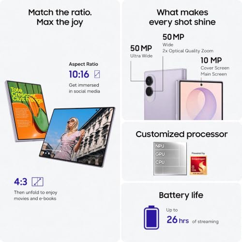 Image of Samsung Galaxy Z Fold8 5G Smartphone with Galaxy AI (Lavender, 12GB RAM, 256GB Storage), All New Shape, Content Native Ratio, 4800mAh Battery, Dual 50MP Camera, Now Nudge, Photo Assist