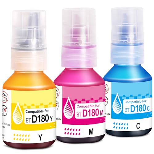 Yongairuink Cartucho de tinta compatible BTD-180 para impresora BTD180C BTD180M BTD180Y para impresora BRO DCPT580DWRE1 DCPT780DWRE1 (3 paquetes, cian, magenta y amarillo)