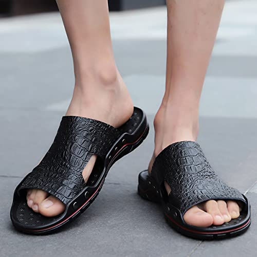 GSIGUL Men's Slide Sandals Mens Leather Sandals Summer Casual Water Shoes Walking Outdoor Beach Travel Slippers3
